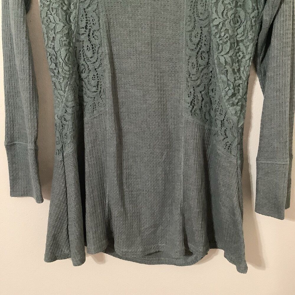 RXB Sage Green Fairycore Fairy‎ Grunge Lace Waffle Knit Slouchy Blouse Sz Medium - Picture 4 of 11
